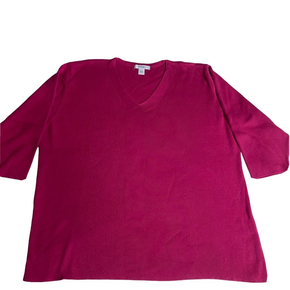 DressBarn Women Dark Pink Pullover Sweater 22/24 V-Neck 3/4 Sleeves Knit
